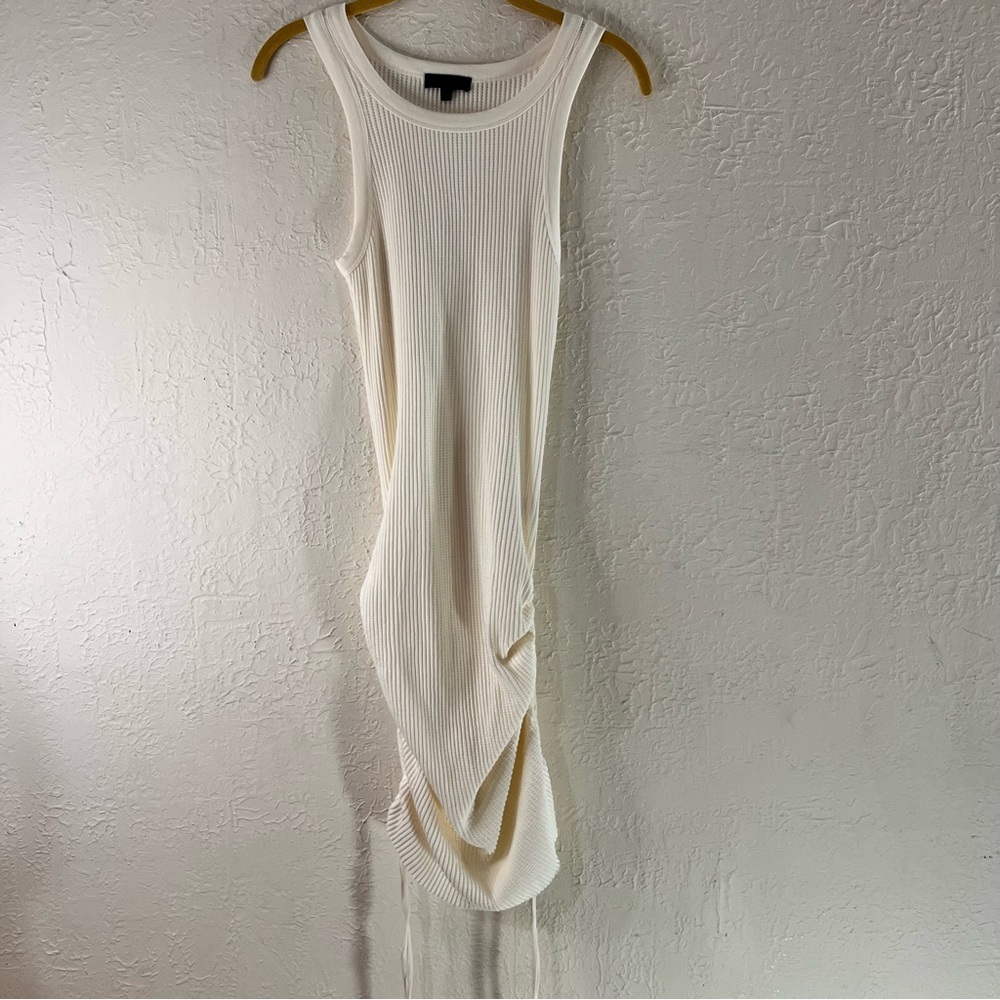 The Range Jumbo Thermal Cinched Ribbed Mini Dress in Cream